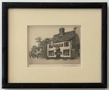 Gerald M. Burn - original, signed, framed etching "Dickens' Leather Bottle" 1925