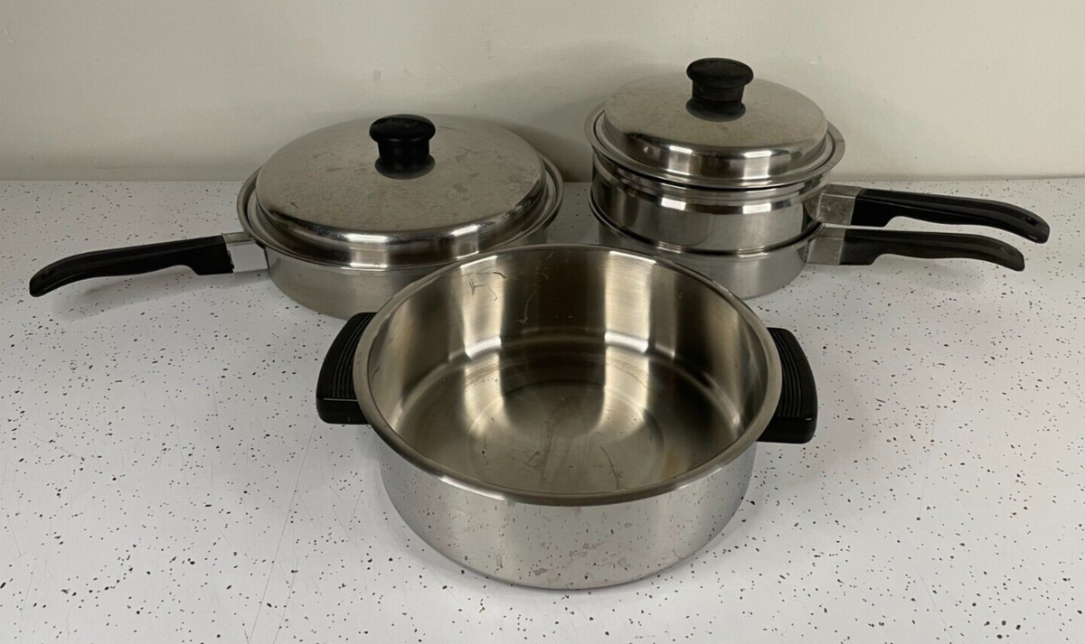 7 pc Vintage Kitchen Craft 18-8 3 ply Stainless Steel Cookware Pan