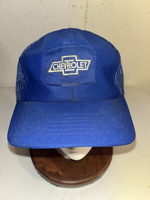 Vintage Young An Chevrolet Chevy Bow Tie Snapback Mesh Trucker Hat Blue