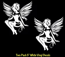 Sexy Fairy Pixie Angel Wings Two Pack 5" White Vinyl Decal Car Window Mirror