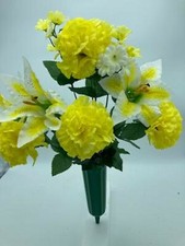 DIY Silk Flower Yellow Carnation White Lilly Bouquet DIY 