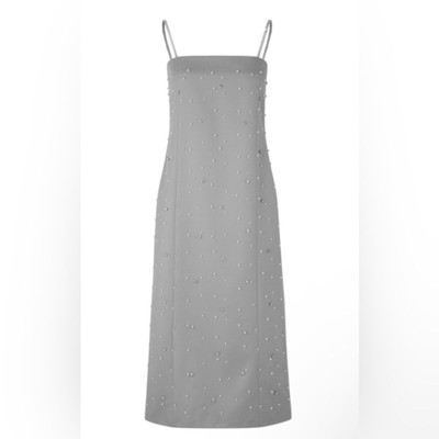 Stine Goya Aly Beaded Rhinestone Strap Wool Blend Midi Dress in Crystal Clusters