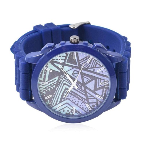 STRADA Geometric Pattern Watch Men's with Blue Silicone Band - Picture 4 of 7
