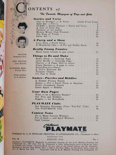 3 1956 Beautiful CHILDREN'S PLAYMATE Magazines Like New April July Aug Vintage - Imagen 7 de 7