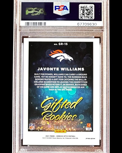 Javonte Williams RC - 2021 Donruss Optic PRIZM GOLD /10 Rookie - PSA 9 - Pop 1/1 - Picture 2 of 5