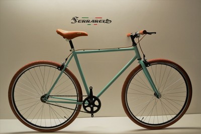 bici bicicletta fixed bike 28 scatto fisso single speed verde acqua e  marrone pe | eBay
