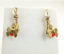 18ct Gold Coral Diamond Earrings Butterfly Ladybird Bow Victorian Antique