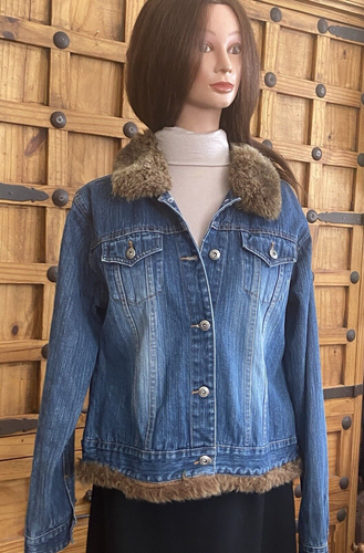 Vintage Women's Route 66 Jean Denim Jacket with Faux Fur Trim Size XL - Picture 4 of 14