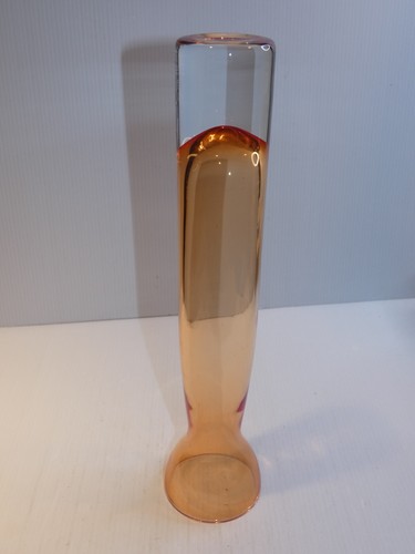 Stunning Art Glass Tall Vase, Bulbous Top, Orange and Clear - Picture 5 of 6