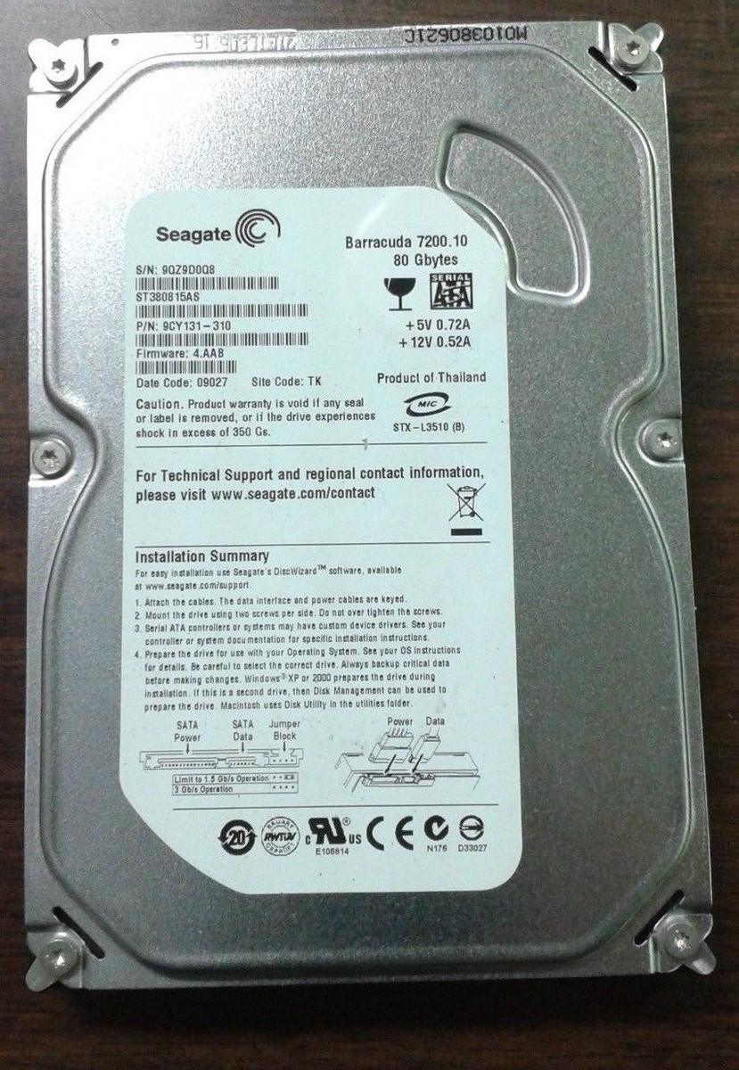 Seagate Barracuda 80GB 7.2K 3.5 SATA ST380815AS PN 9CY131
