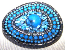 Vintage Multi Stone Turquoise Chips  Rhinestone Belt Buckle