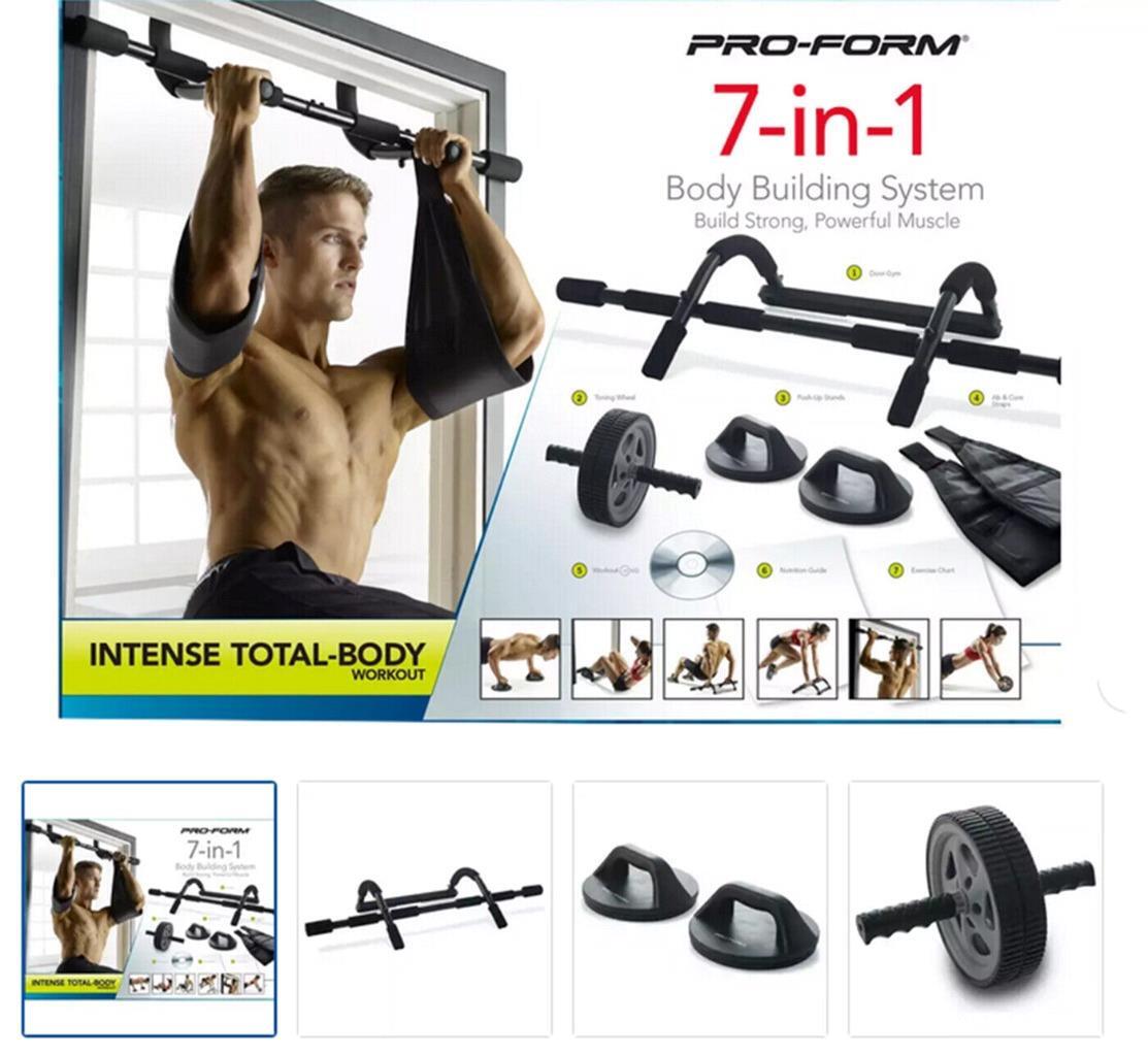 ProForm 7in1 Home Gym Door Bar Push Up Toning Wheel Straps Body  BuildingWorkout - Main Image