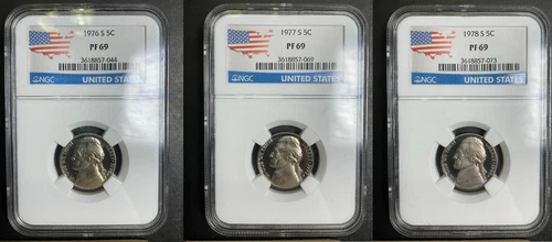 NGC PR69 Set 1976 1977 1978 Jefferson Nickels 5c GEM BU PQ Blast White Luster 8