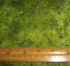 1 yard of Windham BLACK SPIDERS & WEBS on GREEN 100% Cotton Fabric HALLOWEEN