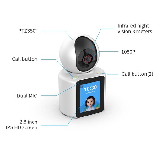1080P Video Call Camera for Elderly/Kids - 120° View, Night Vision, AI, 350° PTZ - Picture 9 of 23