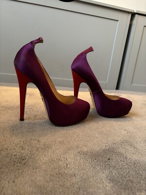 Charlotte Olympia Womens Purple Satin Paloma Fan Pleat Platform