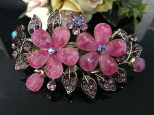 New antiqueTone Flower Rhinestone purple color Hair Clip Barrette ha2 6