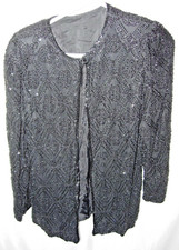 WOMENS HEAVY BLACK BEADED EVENING COCKTAIL BRIDAL JACKET BLAZER SIZE S M 38"