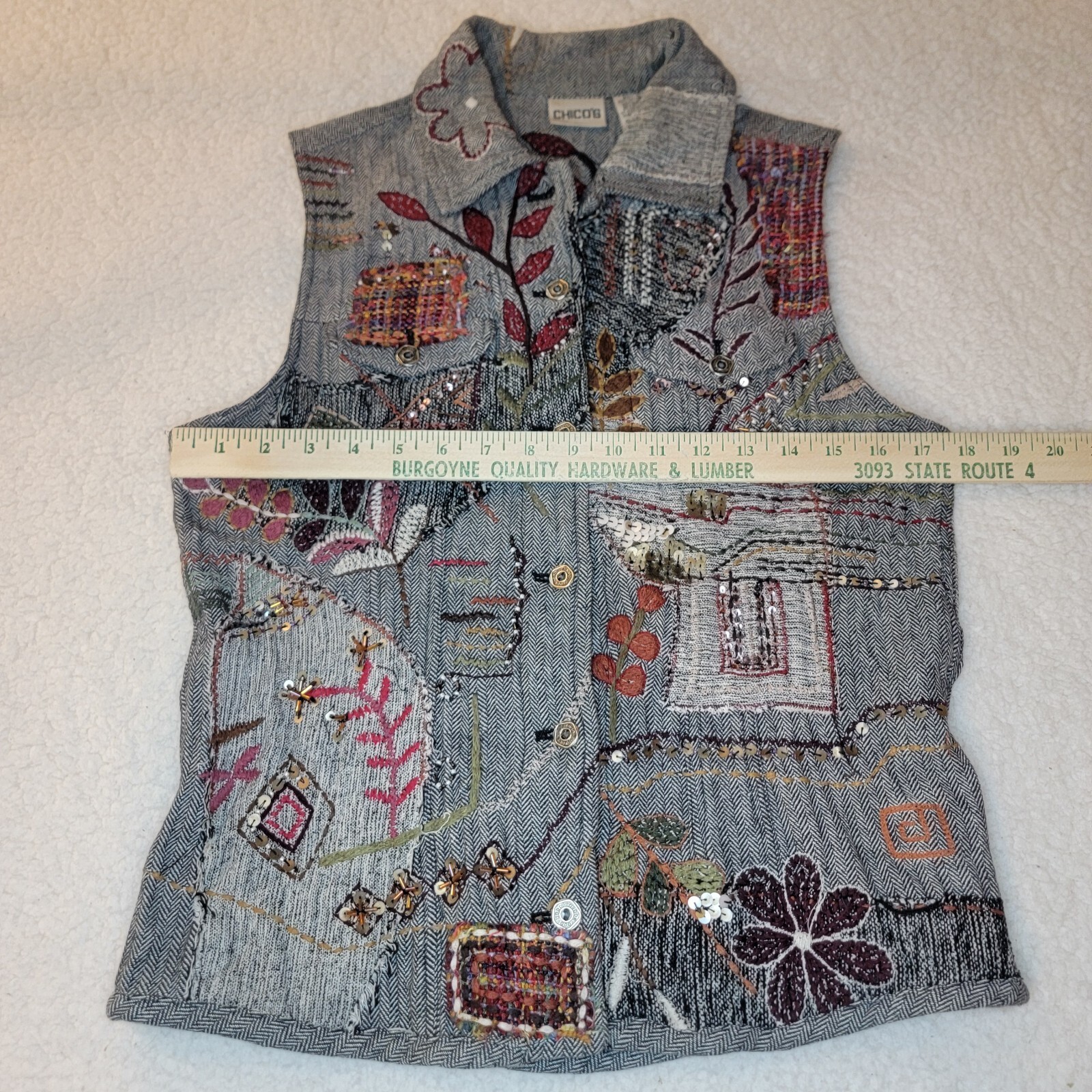 Chicos Vest Small Patchwork Embroidered  Sashiko … - image 11