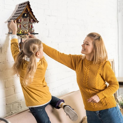Elegant Wooden Cuckoo Clock: Musical Wall Art with Adjustable Sound & Night Mode - Picture 4 of 8
