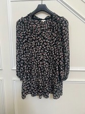 Max Studio Black V Neck Balloon Sleeve Floral Bohemian Casual Mini Dress