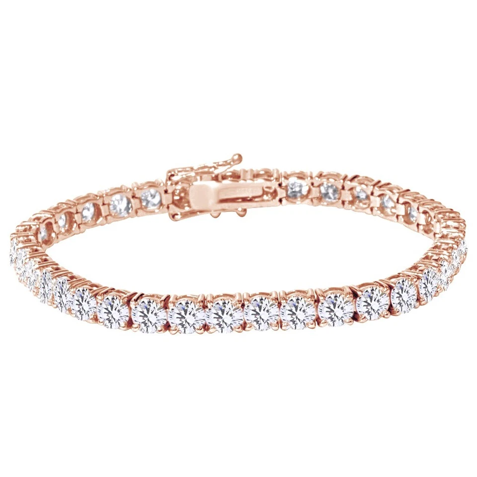 Brazalete de tenis para mujer de 7" corte redondo diamante simulado chapado en oro rosa de 14K Foto 4 de 4