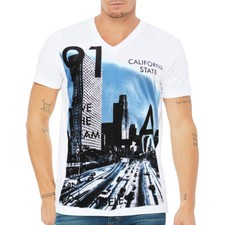 NWT LOS ANGELES CALIFORNIA LIVE THE DREAM MENS WHITE V-NECK SHORT SLEEVE T-SHIRT