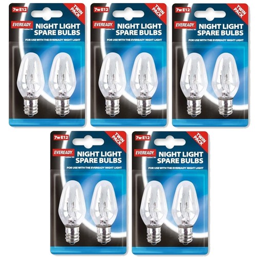 10x EVEREADY SPARE NIGHT LIGHT BULB 7W CES E12 240V SCREW PYGMY LAMP