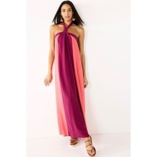 NWT Nine West Halter Neck Colorblock Maxi Dress Red Combo Size XXL
