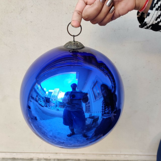 Antique Kugel Big 8.5" Cobalt Blue Round Christmas Ornament Germany