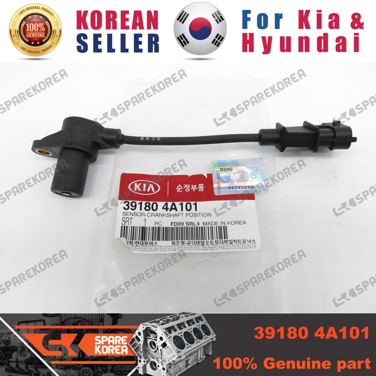 Genuine/OEM 391804A101 SENSOR-CRANKSHAFT POSITION for Kia