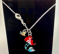 Disney 20".925 Sterling Silver Necklace w/ Deluxe Double Ariel  Flounder Charms