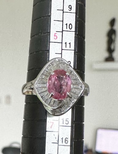 Anello sensazionale non riscaldato 1,29 ct zaffiro Padparadscha e diamanti AIGS - Foto 6 di 10