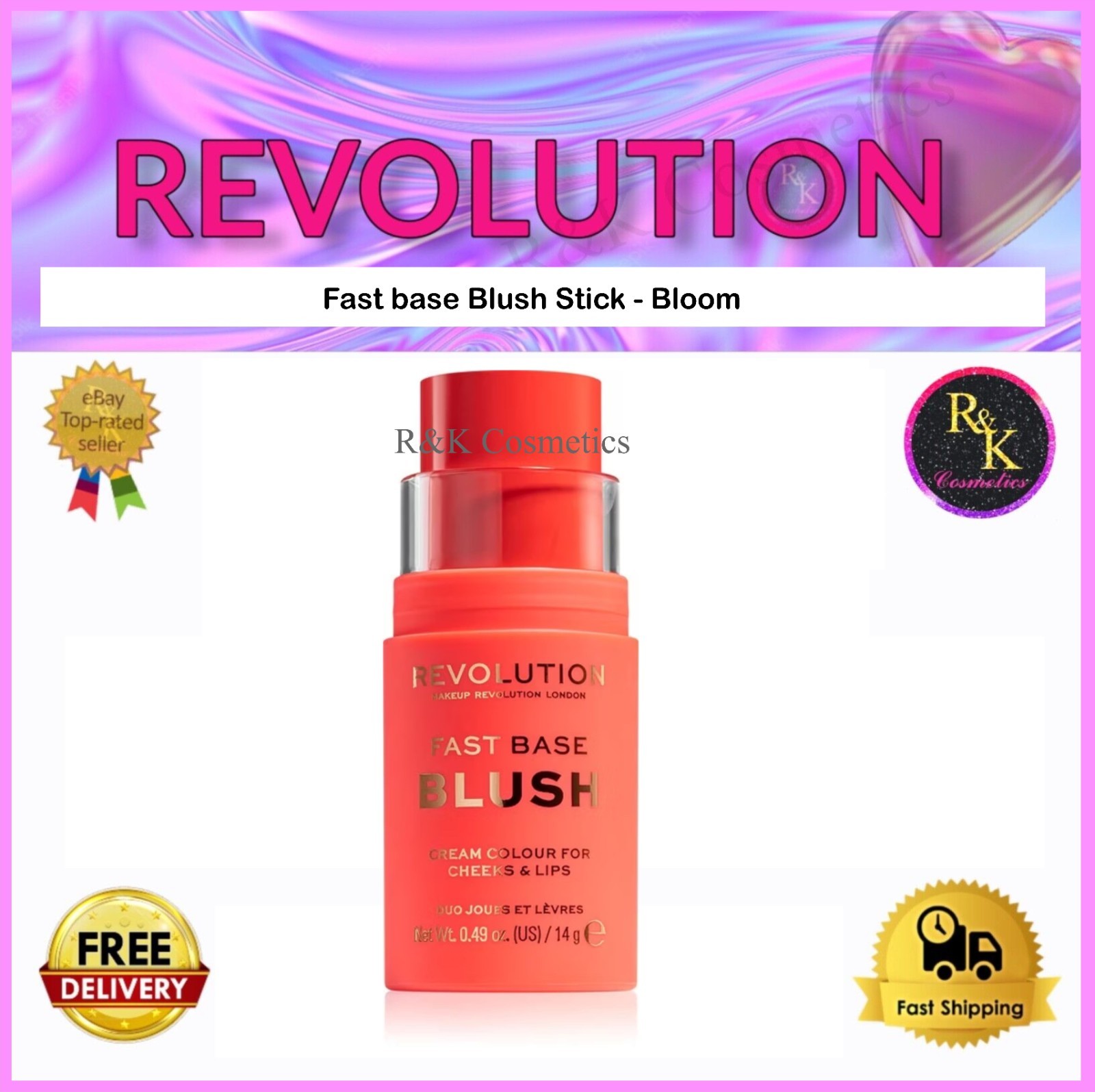 REVOLUTION FAST BASE BLUSH CREAM COLOUR - BLOOM 14G NEW - SEALED
