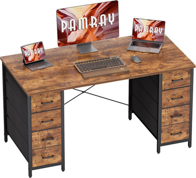 Vintage 47'' Computer Desk with 8 Fabric Drawers for Home Office & Gaming