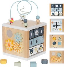 Wooden Activity Cube, 6-in-1 Montessori Toys for 1 Year Old Boys  Girls, Educa