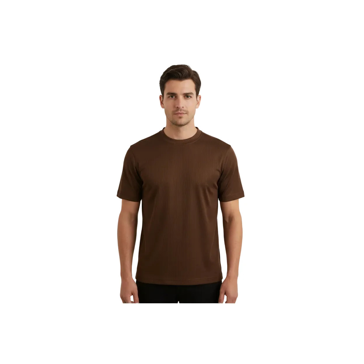 Men Dressy T-Shirt  Log-In Uomo Soft Crew Neck Silky Short Sleeves 218 Cognac