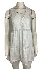 C&C California Sz S 100% Cotton Floral Embroider Mini Boho Beach Dress White  BT