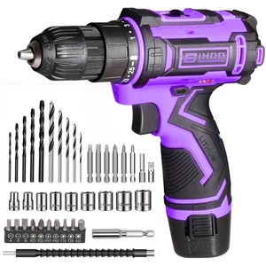 Purple 12V Cordless Drill,Power Driver Kit,3/8-Inch Keyless Chuck, Variable S...