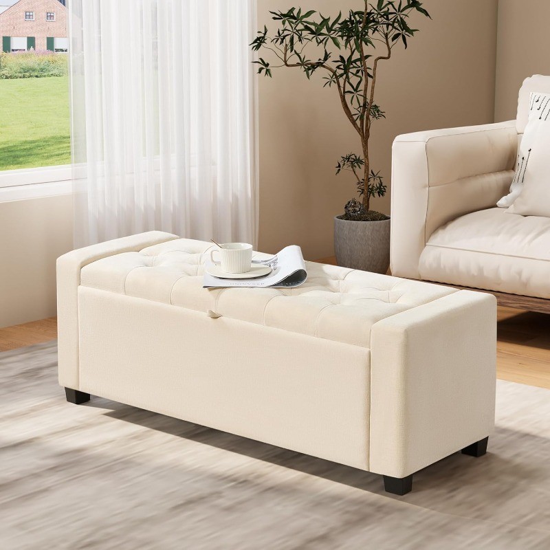 Ottoman with Storage,Tufted Storage Bench with Safety Hinge,Holds,Upholstered