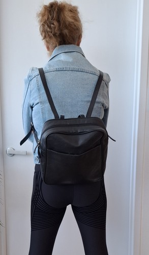 ANNAPELLE BLACK LEATHER BACKPACK, V G CONDITION - Picture 5 of 17