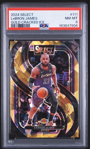Panini Select - Premier Level LeBron James #111 Gold Cracked Ice Prizm /10 Psa-8
