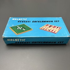 Vintage Magnetic Backgammon Reversi Travel Set Folding With Original Box