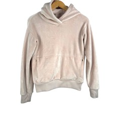 Athleta Girl Velour Hoodie baby Pink Size XL 14 Kangaroo Pocket athleisure cozy