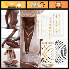 Metallic Temporary Tattoos - Lunar Love 4 Sheet Pack Black/Gold/Silver/White -