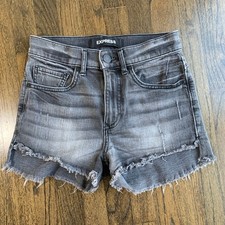 Express High Rise Shortie Distressed Raw Hem Denim Shorts Black Women's Size 00