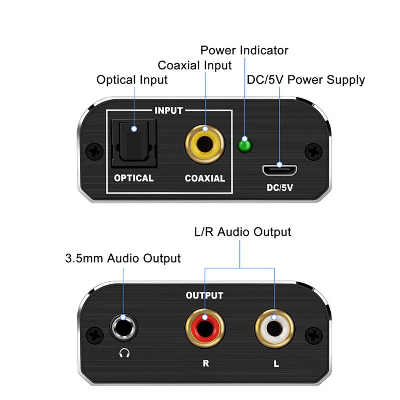Portable SPDIF to Analog Converter 192kHz Sampling 105dB for Blu-ray Players TVs