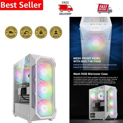 AURA GC1 ELITE White Mid Tower Gaming Case with 4 ARGB Fans & Tempered Glass