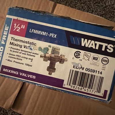 Watts 1/2  LFMMVM1-PEX Thermostatic Mixing Valve. 150psi. 0559114.