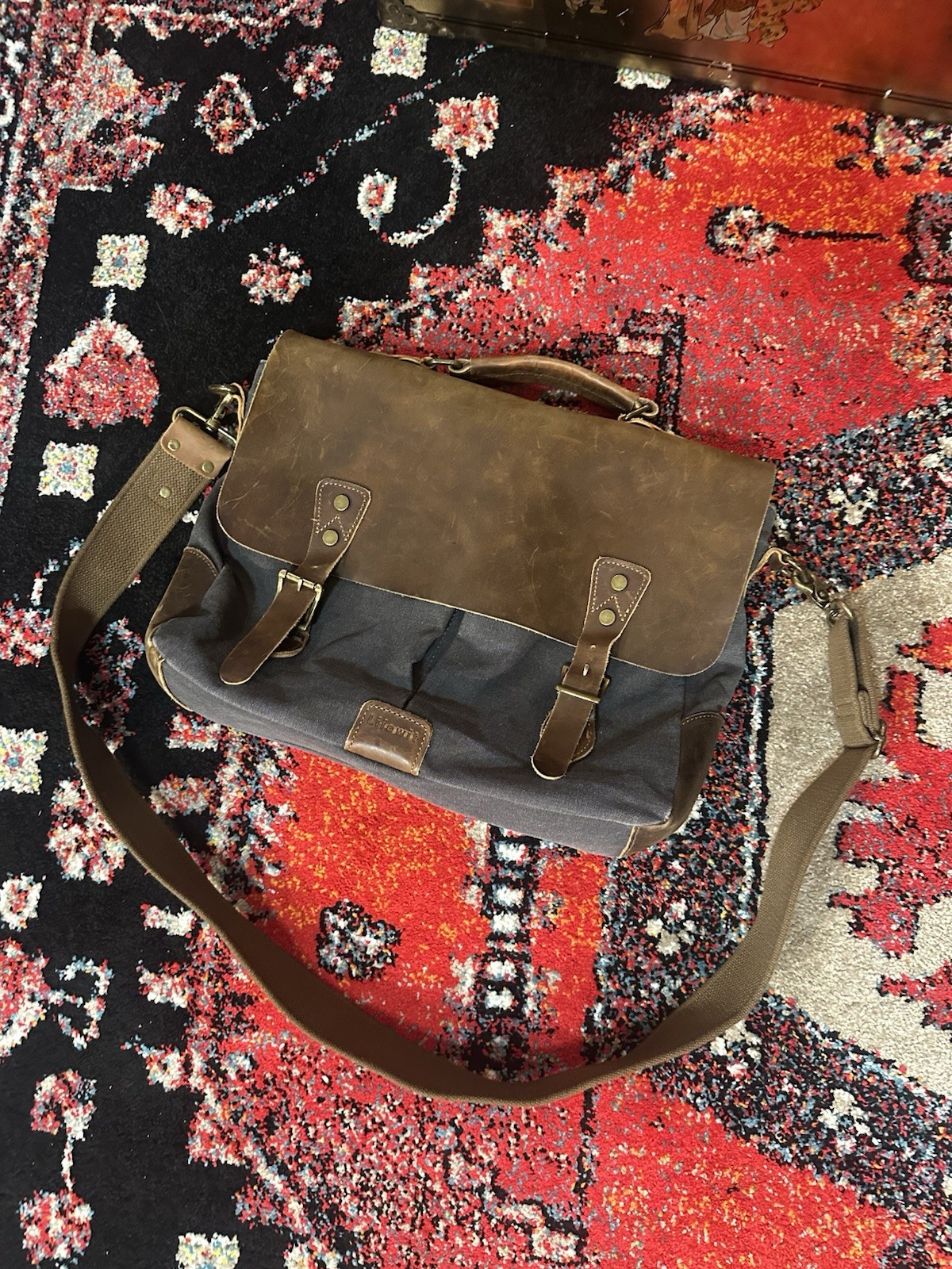 Lifewit Canvas Leather Messenger Bag Brown Gray Shoulder Wor